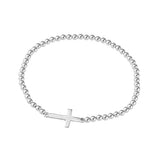 Chiara Sterling Silver 3MM Ball Bracelet with Side Cross - Silver