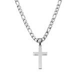 Paolo Stainless Steel 5MM Figaro Link Necklace with Cross Pendant - Silver