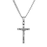 Antonio Stainless Steel Crucifix Necklace on Curb Link Chain - Silver