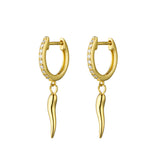 Isabella Sterling Silver CZ Huggie Earrings with Cornicello Charm - Gold