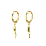 Alessia Sterling Silver Plain Huggie Earrings Cornicello Charm - Gold
