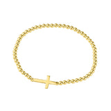 Chiara Sterling Silver 3MM Ball Bracelet with Side Cross - Gold