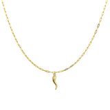 Isabella Sterling Silver Petite Paperclip Link Necklace with Cornicello Pendant - Gold