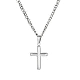 Roberto Stainless Steel 3MM Curb Chain with Rounded Cross Pendant Necklace - Silver