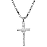 Francesco Stainless Steel Necklace with Crucifix on Box Chain - Silver