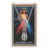 BIOG. W/MED-DIVINE MERCY Pewter Saint Medal with Stainless Steel Chain