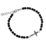 Marco Stainless Steel Cross and Black Agate Bead Bracelet