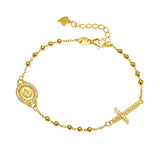 Maria Sterling Silver CZ Religious Medallion and Cross Bracelet - Gold