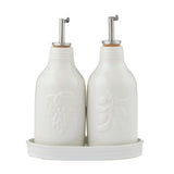 Olio & Aceto Ceramic Bottle Set with Tray 21.5cm - White