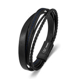 Lorenzo Stainless Steel Men's Leather Bangle