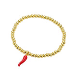 Giulia Sterling Silver Ball Bracelet with Red Cornicello Charm - Gold