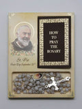 Rosary & Book Set - Padre Pio Size: 10O X 130MM - Glass Beads - 32PG Book