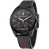 Maserati Watch - TRAGUARDO 45mm CHRONOGRAPH BLACK DIAL SILICONE STRAP BAND IP BLACK