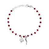 Bracelet with Red Crystal Chain with Horn and Four Leaf
Clover Lucky Charm plain pendants in 925 SILVER Galvanic