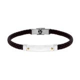 Bracciale Ecopelle Treccia Marrone con Targa e accessori in ACCIAIO