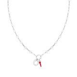 Elongated Forzatina Necklace with Red Enamel Horn and
Star in 925 SILVER Galvanic Rhodium