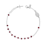 Bracciale Rosario cm 18+2 con Grani in Crystal Rosso Rubino mm 3 con Croce e Medaglia Madonna in ARGENTO 925 Galvanica Rodio