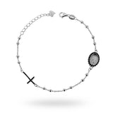 Rosary Bracelet 20 cm with 2.5 mm Balls and Black Zirconia in SILVER 925 Galvanic Rhodium