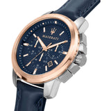 Maserati Watch - SUCCESSO 44mm Chrono Navy Blue Dial Navy Leather Strap
