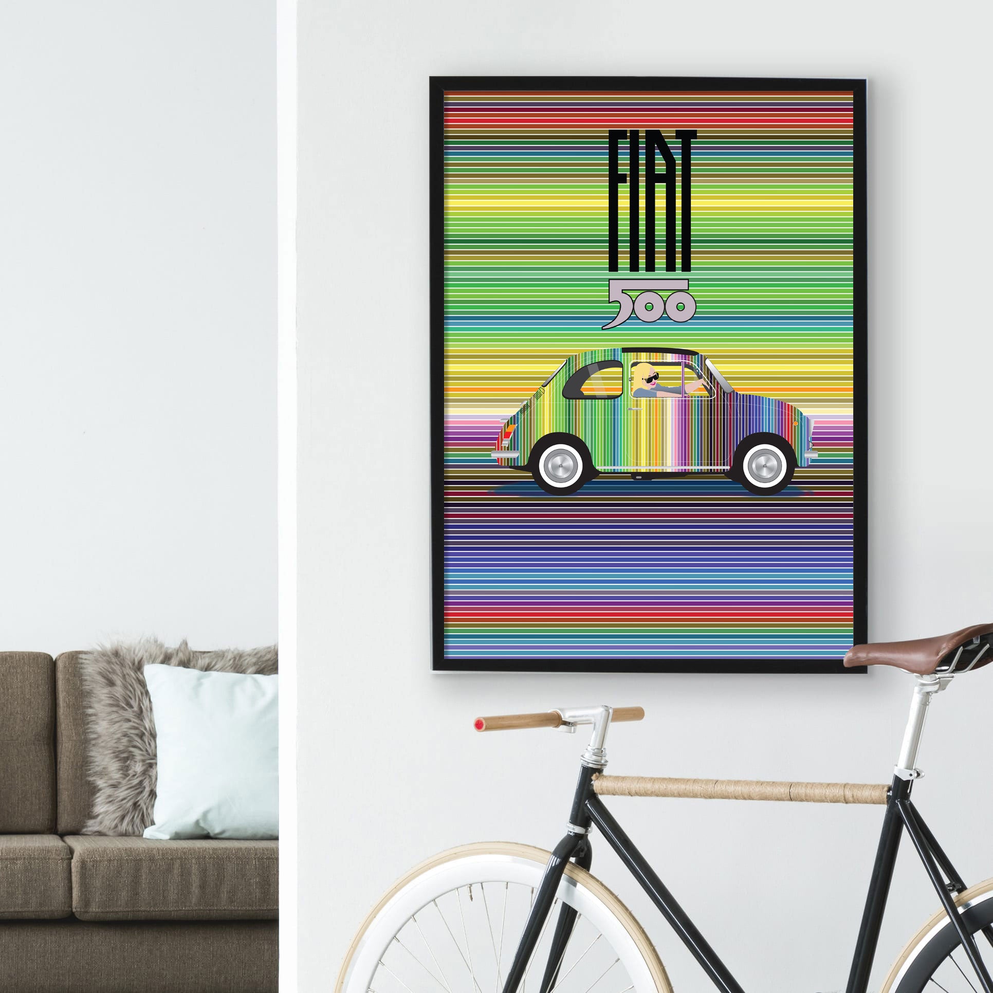 Fiat 500 Rainbow 1970s Print