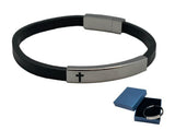 STAINLESS STEEL/LEATHER BRACELET WITH CROSS