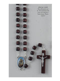 WOOD ROSARY WITH ST ANTHONY CEN. PCS- DARK - CYCLINDER- BOXED