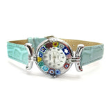 Murano millefiori watch, Chrome case - Mod. Lady, Azure Strap - Azure