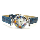 Murano millefiori watch, Chrome case - Mod. Lady, Blue Strap - Blue