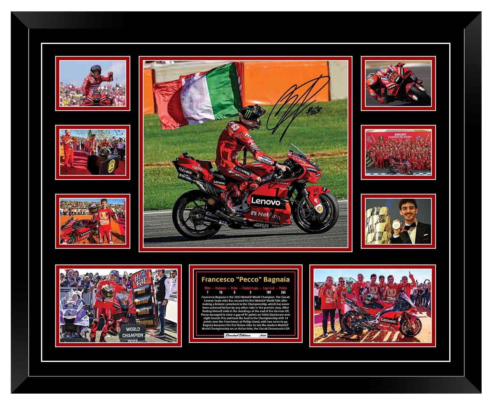FRANCESCO BAGNAIA  DUCATI 2022 MOTOGP WORLD CHAMPIONSIGNED LIMITED EDITION FRAME (FREE DELIVERY AUS-WIDE)